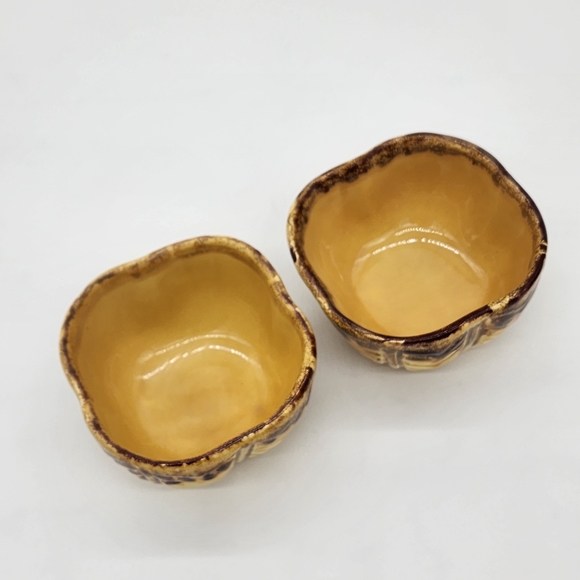 2 Vintage Mancer Hand Painted Bowls Made in Italy Yellow and Brown - Picture 2 of 5